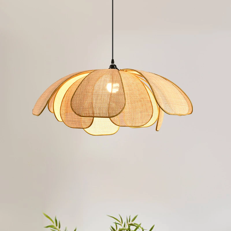 Restaurant Chandelier Japanese Retro Wabi-sabi Style Petal Bedroom Lamp Room Lamp French Rattan Art bar Counter Dining Room Lamp
