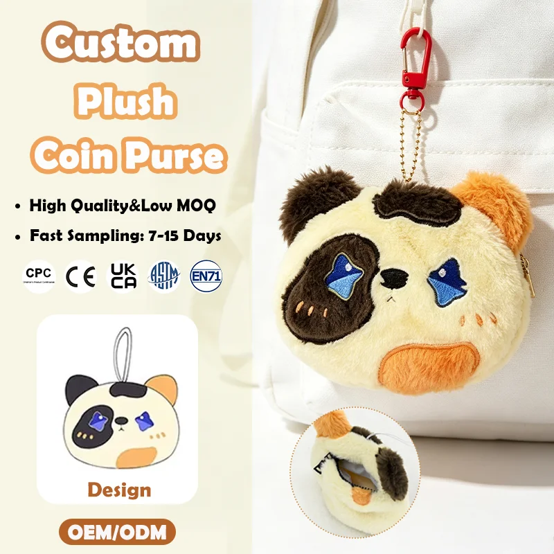 Custom Plush Coin Purse Kawaii Cartoon Keychain OEM Make Animal Design Bag Charm Coin Storage Pouch Zipper Wallet Wholesale