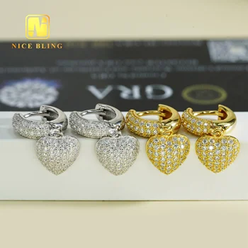 Cheap Price Classical Women Earrings Full Iced Out Hip Hop Moissanite Diamond Ear rings 925 Silver Heart Shape Huggie Earring