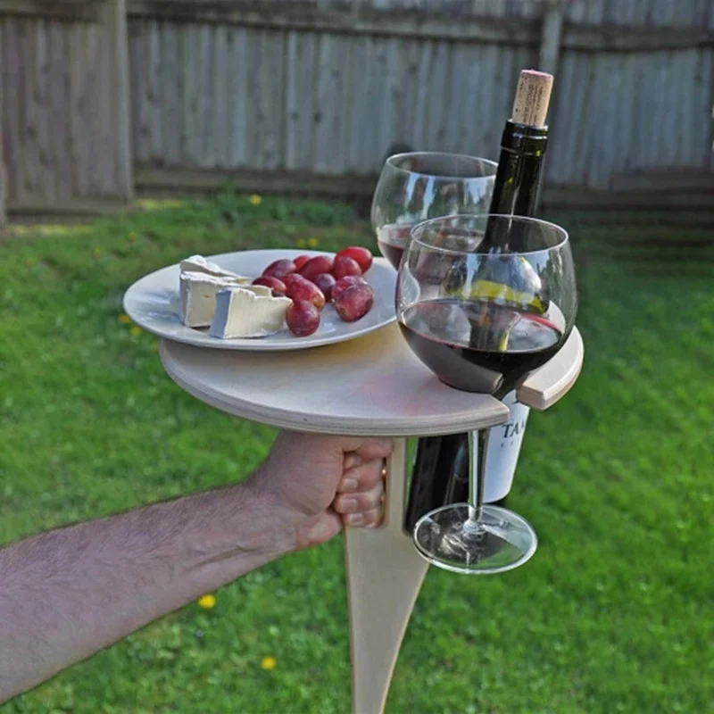 Table De Pique-nique En Bois Pliante Avec Porte-verre – Idéale Pour Vin En Plein Air – Neuf