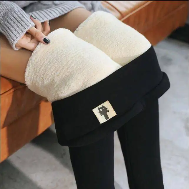 1pc Thickening Lamb Cashmere Leggings For Women, High Waist Elastic  Trousers With Warm Fleece Inside For Winter