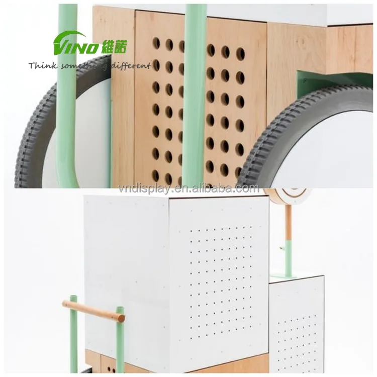 Mobile Candy Cart Wooden Stand with Handle and Pegboard for Lollipop and Ice Cream