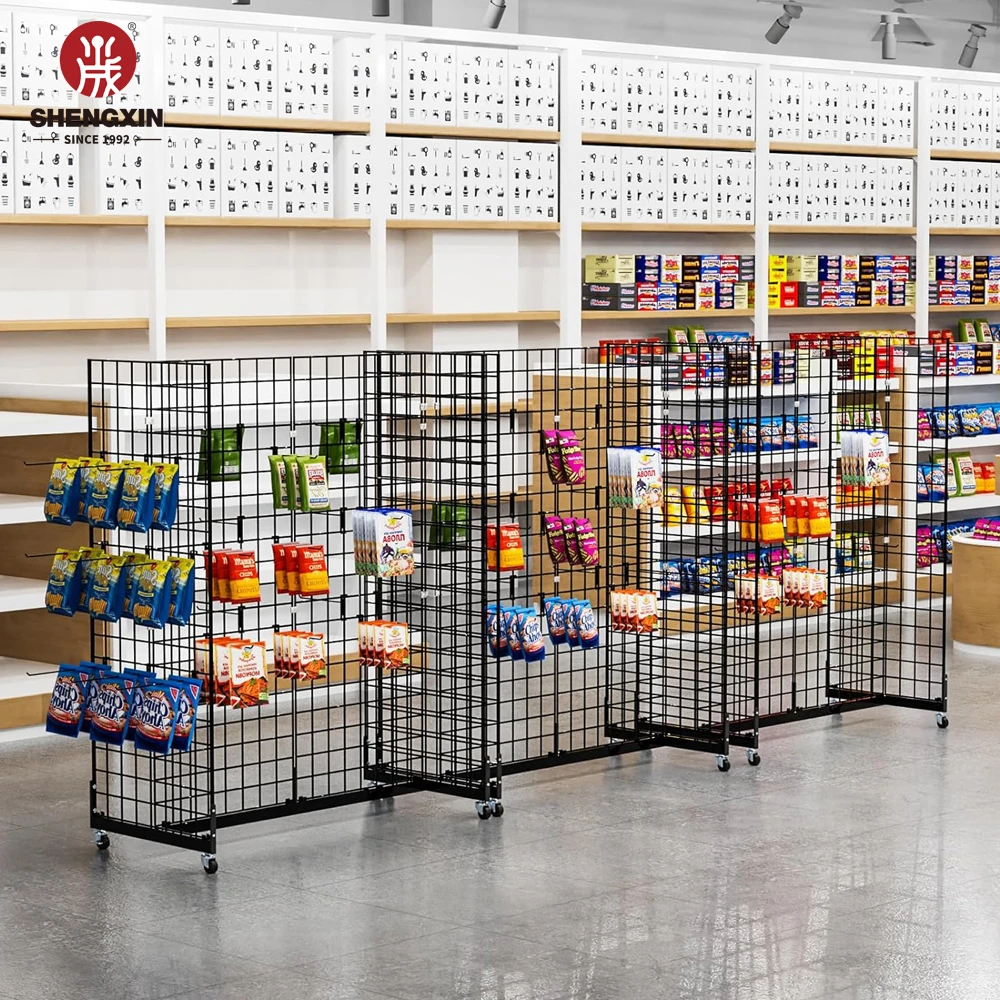 Display Grid Rack 4 Panels Rolling Metal Retail Wall Store Craft Show Art Stand