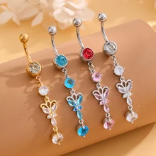 New Design Multi-Color Collocation Butterfly Dangle Belly Button Ring Jewelry Stainless Steel Barbell Navel Piercing Wholesale