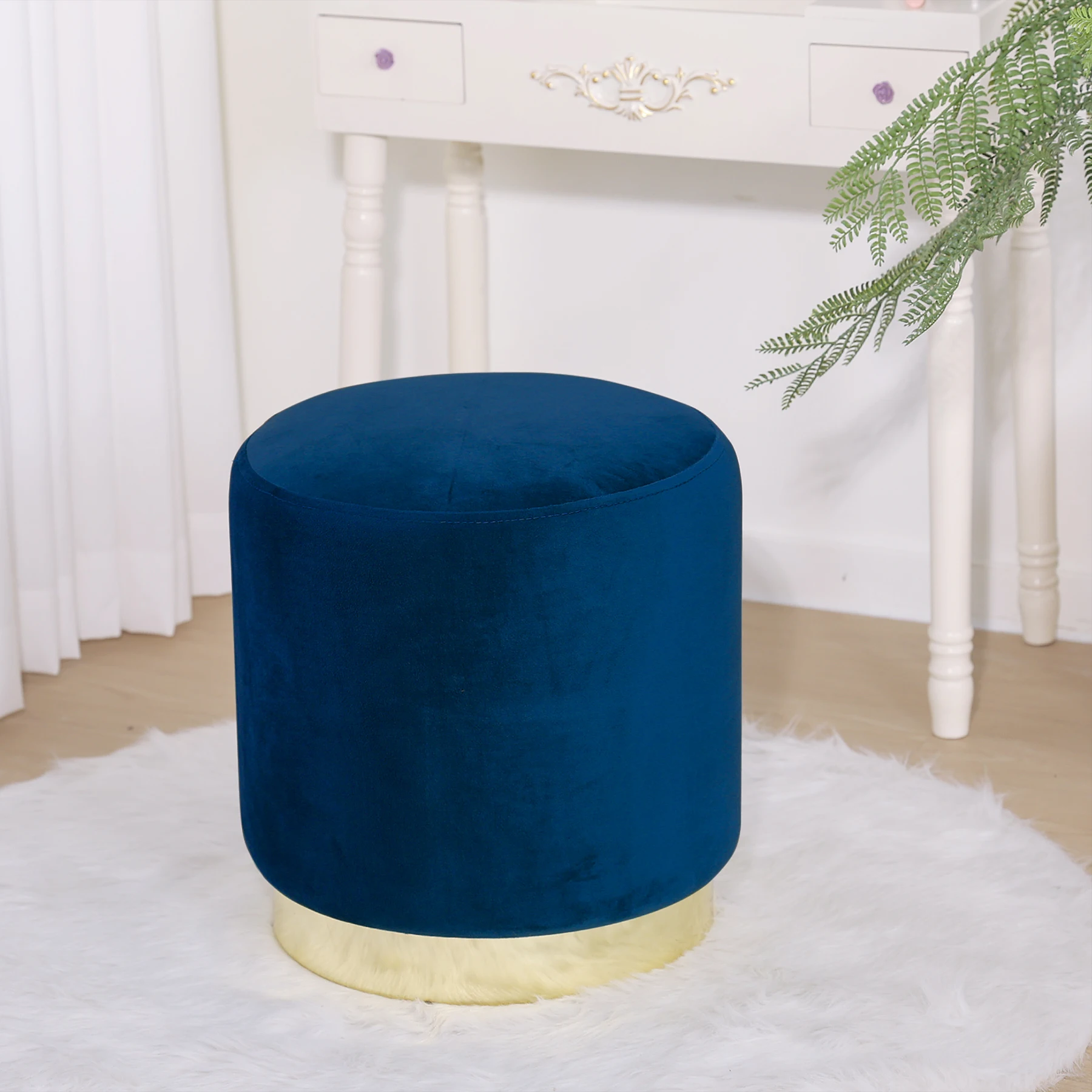 HStex 2025 French Round Seated Adjustable pink Pouf Ottoman Velvet Metal Base Pouf Velvet Seat