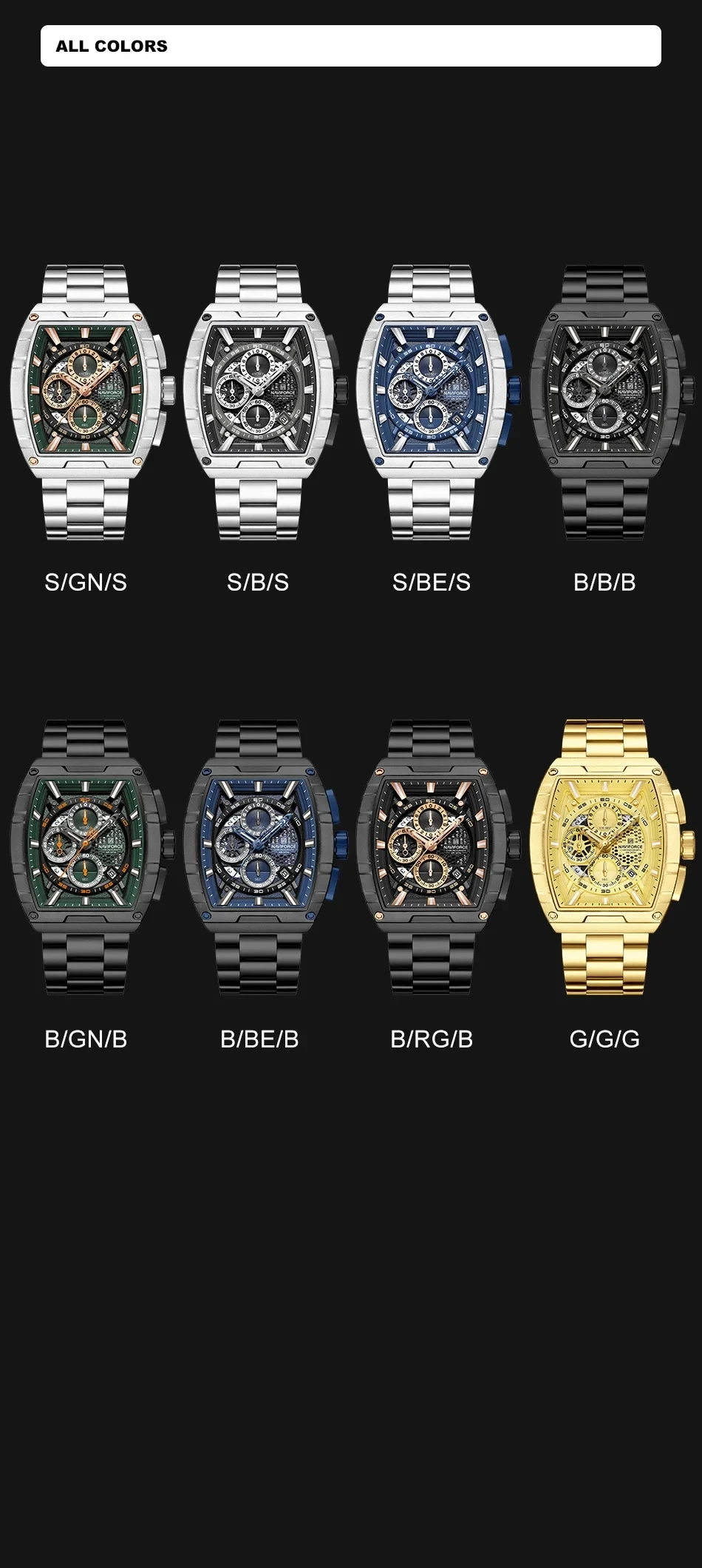 もち様　6点 NAVIFORCE 8066 Men's Chronograph Watch - Luxury Waterproof Quartz