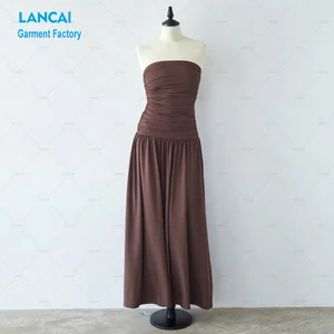 Elegant Ladies Strapless Maxi Dress High Quality Ruched Backless Summer Long Satin Tube Dresses