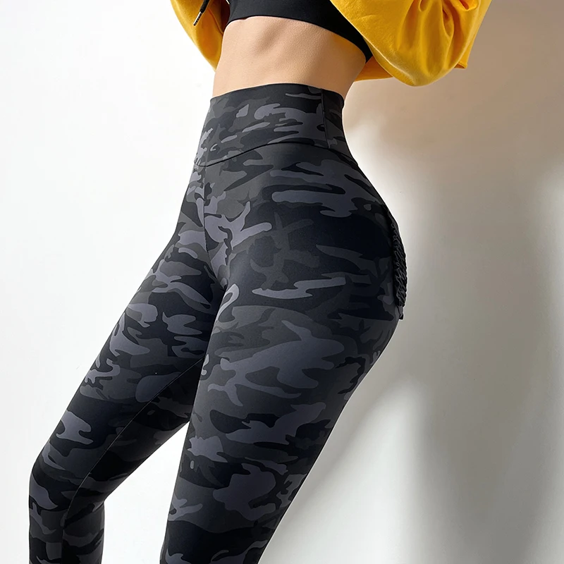 Women Elastic Bodycon Soft Comfy Scrunch Butt Camo Exercise Gym Leggings