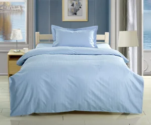 China High Quality of  Luxury Jacquard Blue Stripe  100% Cotton Comfortable Bedroom Sheets White Hotel Bedding Set