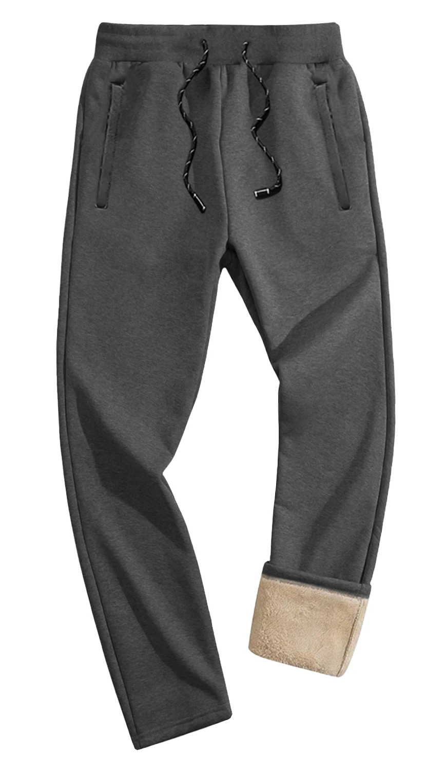 Pantalon Homme Velours Côtelé Slim Fit Doublé Polaire Pantalon Hiver Chaud Epais Couleur Unie Gris - Prêt-à-Porter