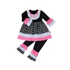 Black Polka Dot Chevron Ruffle Layered Set