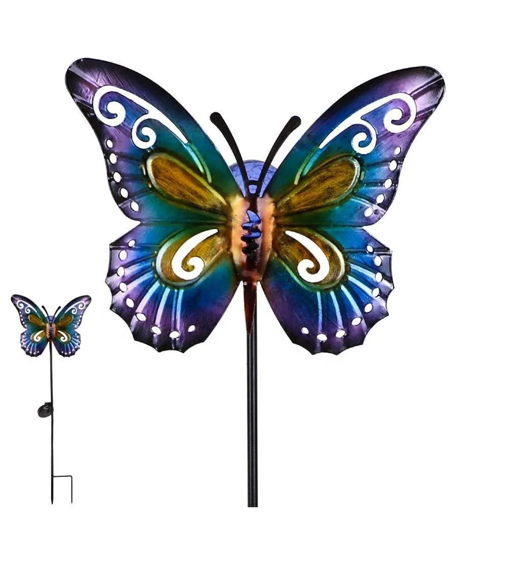 Metal Butterfly Solar Light  Stake Outdoor  Crackle Ball Light Stake