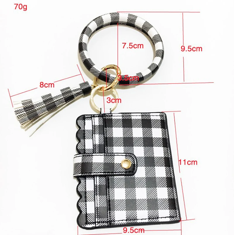 Id Card Holder Key Tag Leather Tassels Bracelet Keychain Wallet