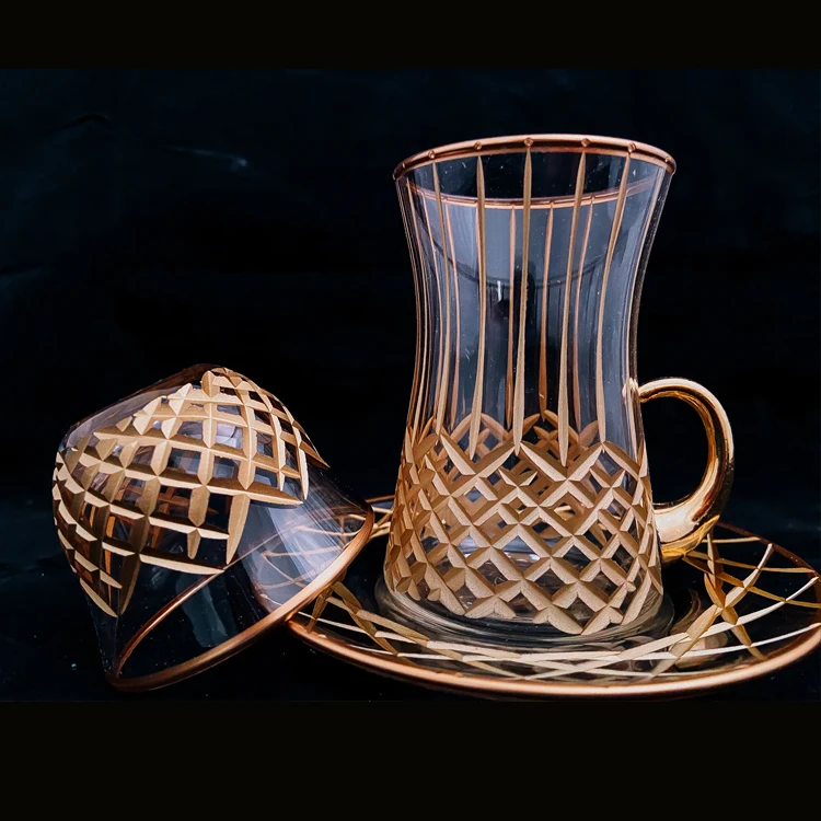 Wholesale Dubai Arabic Turkish Drinking Elegant Gold Rimmed 18 Pieces