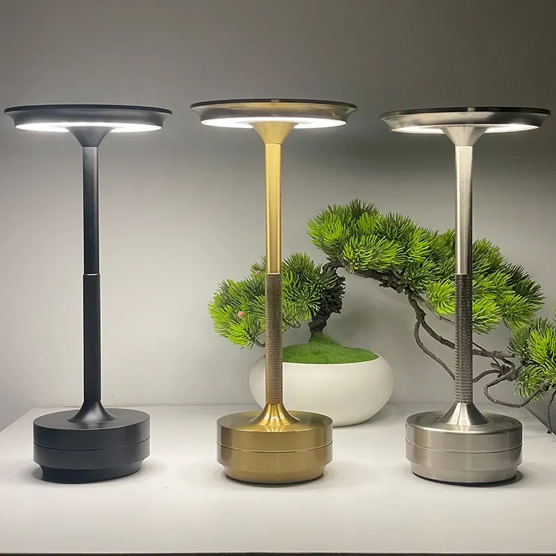 Portable Modern Nordic Outdoor Restaurant Led Cordless Table Lamp Rechargeable Wireless Touch Control Metal 5200mAh Battery Bar