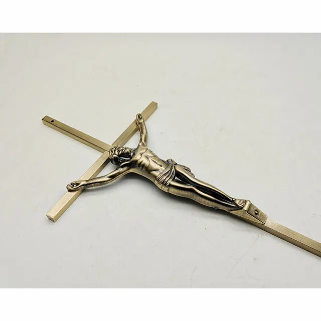 Funeral Crucifix and Cross 8047 in Metal Material and Antique Brass Color for Wooden Coffin and Casket
