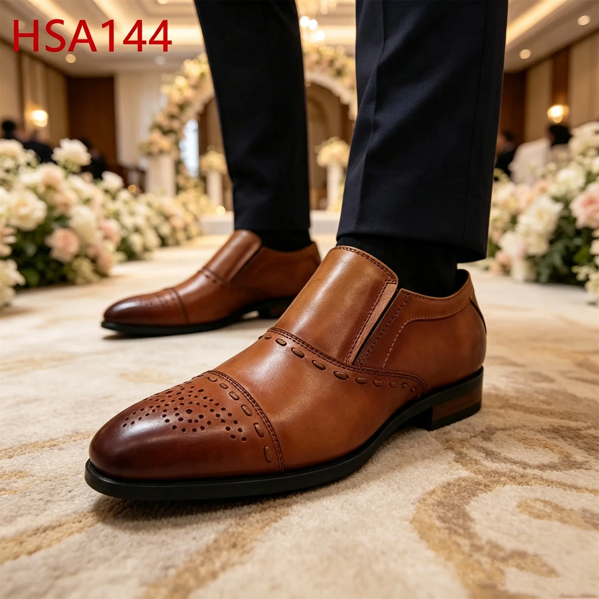 ZYF,easy Wear Gradient Brown Fashion Uniform Shoes with Double Joints Garden Party Brogue Style Hua Singh Leather Shoes HSA144