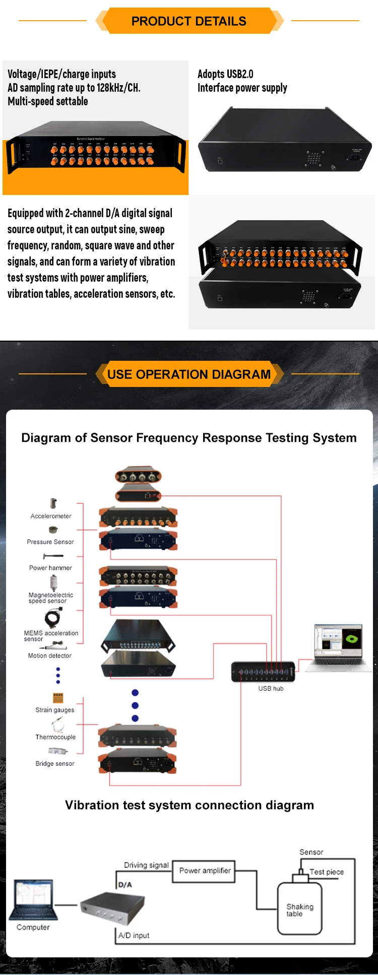 JSD1832A2 24-bit A/D Digital Dynamic Signal Analyzer Voltage IEPE Data Collector factory