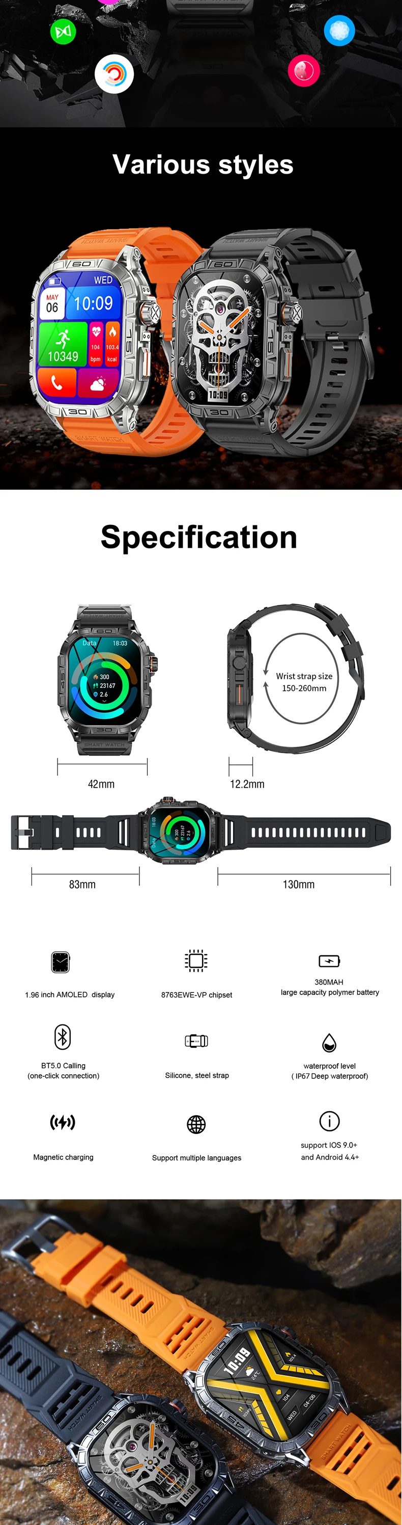 K63 Amoled Smart Watch Rtl8763ewe-vp With 1.43 Inch Hd Screen Bt Call 