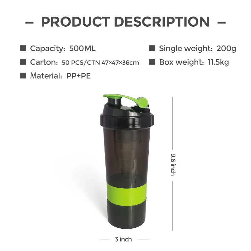 500ml Protein Shaker Cups Shake Cup with Storage with Pill Tray