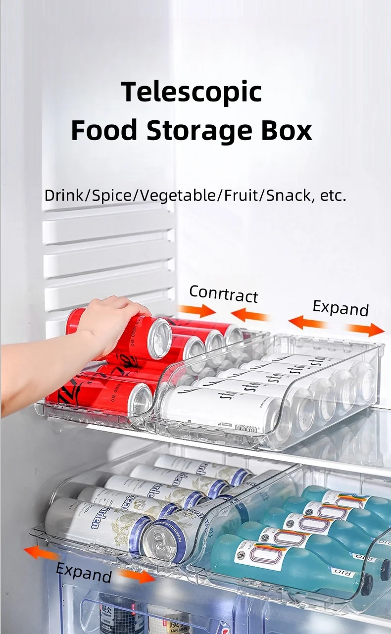 expandable refrigerator food storage box stackabletransparent plastic organizer with adjustable width for home organization-1