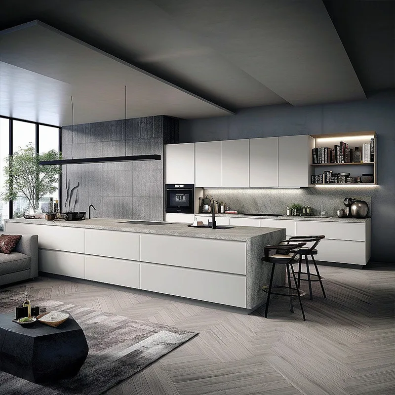 Custom High Gloss Solid Wood Kitchen Cabinets - Modern Style