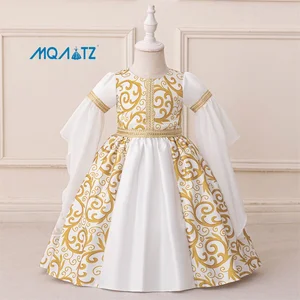 MQATZ New Middle Eastern Muslim Princess Toddler Dress Breathable White Patchwork Design  Girls Embossed