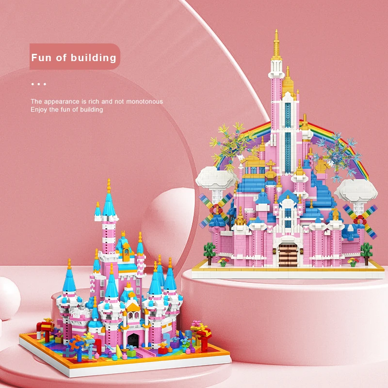 Moyu Micro Block Pink Building Blocks Princess Toy Bircks Castle Toys for Kids Girls