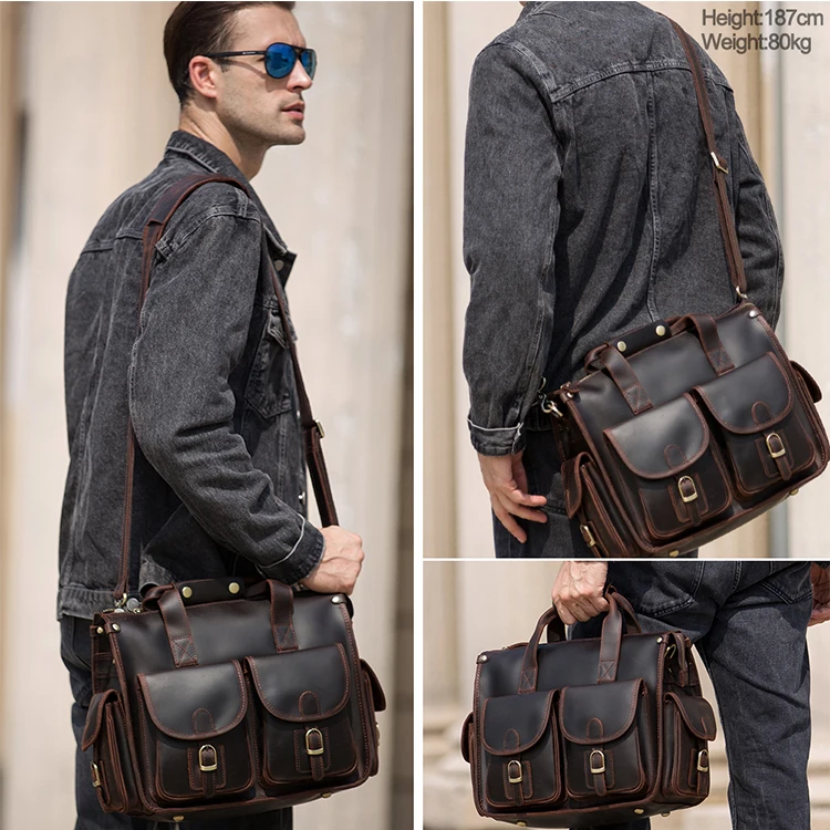 New Design Vintage Style Genuine Leather Briefcase Leather Shoulder Bag Business Sling Bag Briefcase Laptop Messenger Bag