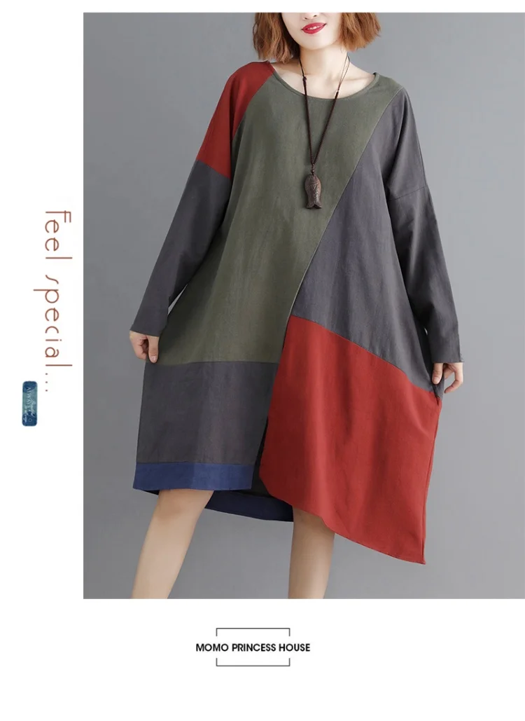 LW-020-9125 в этническом стиле цветов, свитер с длинными рукавами в винтажном стиле; Платье в стиле пэчворк платья для женщин