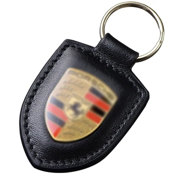 For Porsche Shield Keychain leather Taycan Panamera 911 Cayenne Macan Coat of Arms pendant