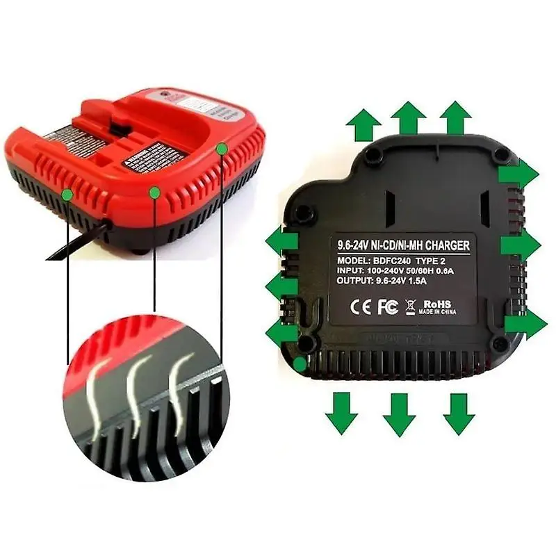 Black & Decker BDFC240 9.6V 24V Battery Charger- Red for sale online