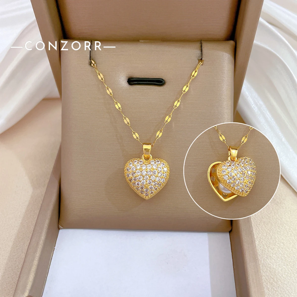 Elegant Peach Heart Seashell Necklace