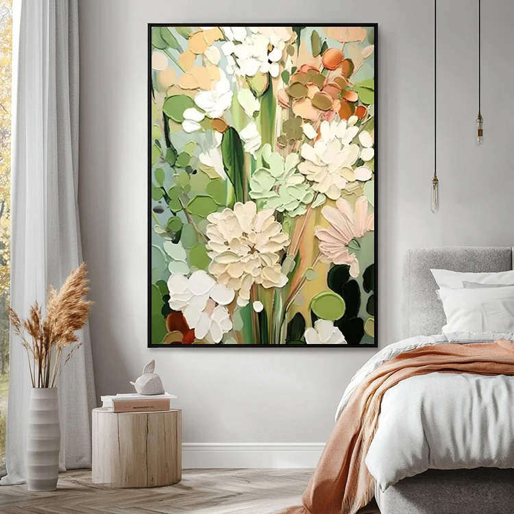 Handmade Acrylic Colorful Floral Minimalist Textured 3D Wall Art Abstract Flowers Paintings for Bedroom