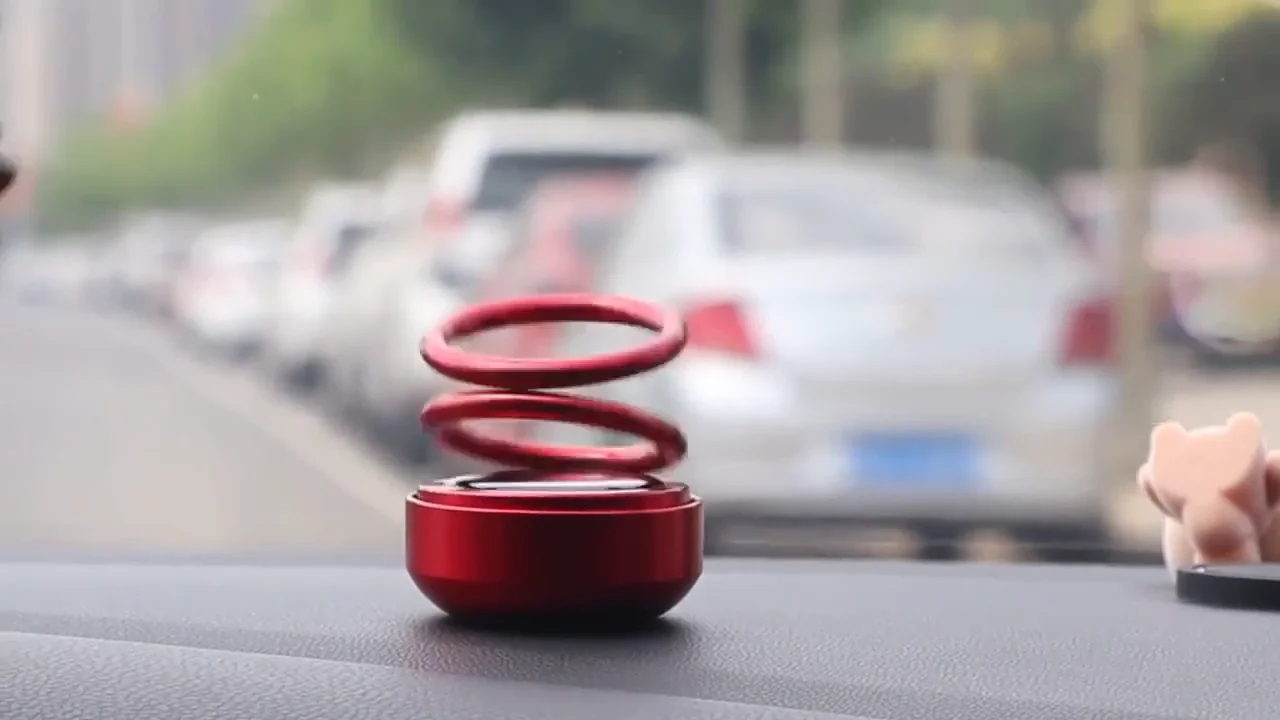 Car Accessories Solar Auto Rotating Er Perfume Double Ring Suspension