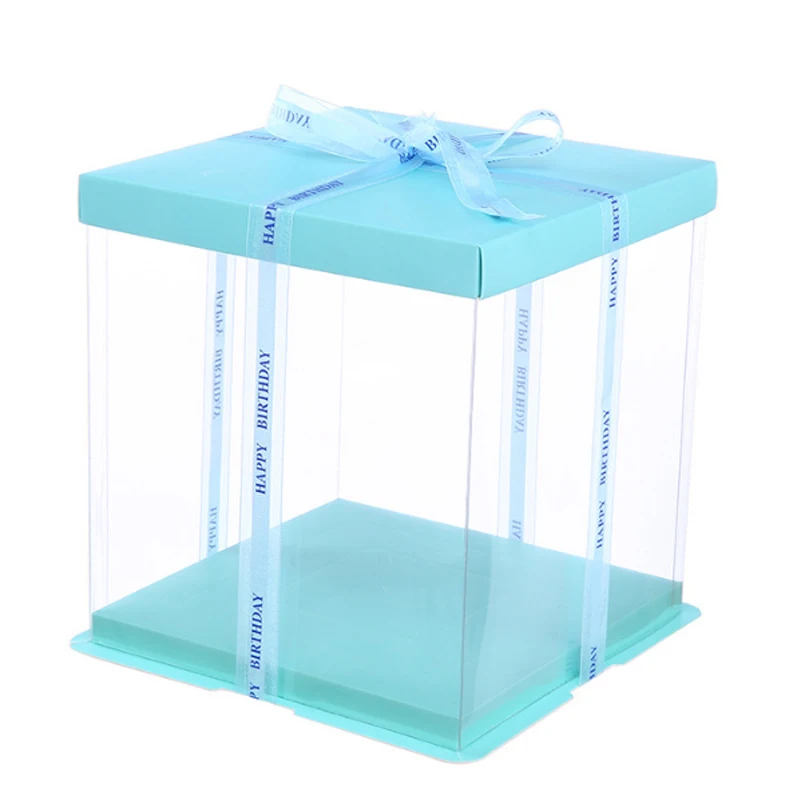 STOCK BOX Ready to Send Direct Factory  Transparent clear Display PVC Box Plastic Cake Box with Ribbon Custom Design Accepted