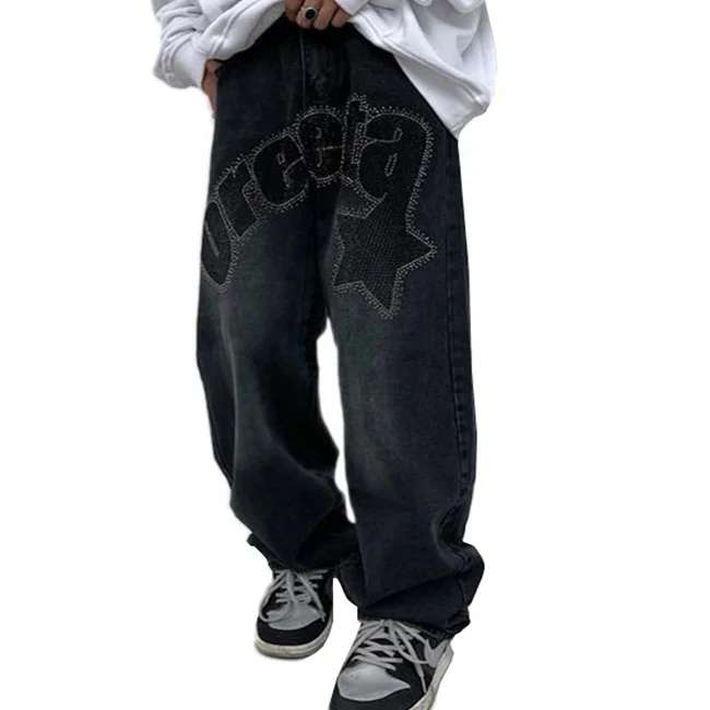 Men's Black Baggy Hip-Hop Jeans – Classic Denim Trousers With Zipper Fly (W30-W46, 32 Inseam)