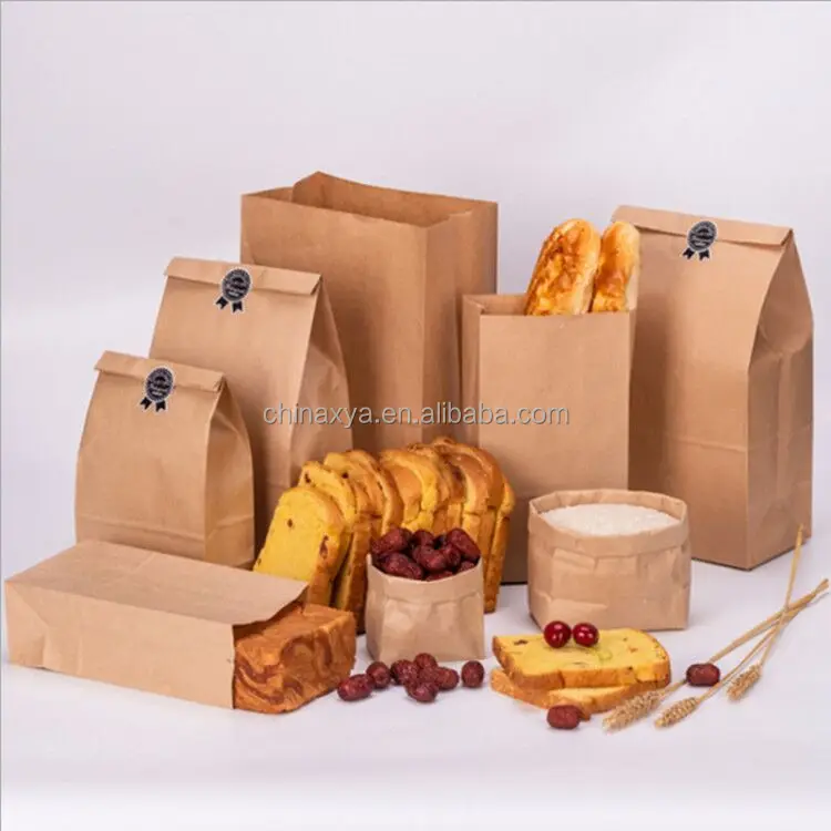 Custom kraft paper bag LOGO Printing bread bag,degradable food grade packaging bags factory