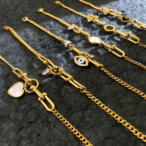 MW Women's Ins-Style Minimalist 18K Gold-Plated Stainless Steel Bracelet with Heart-Shaped Horseshoe Clasp