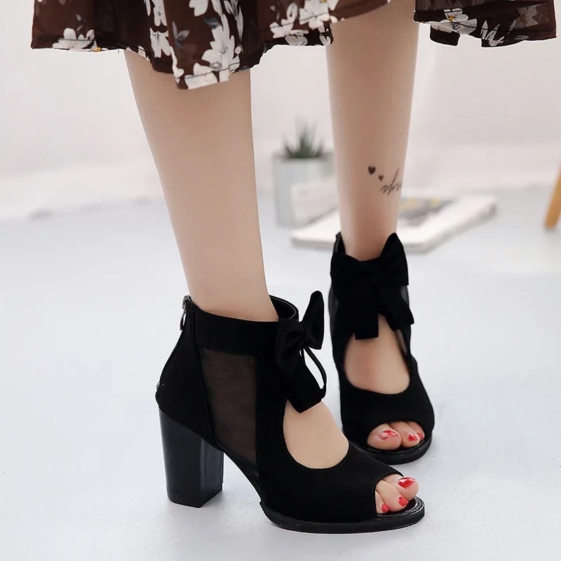 Fashion New Style Fashion Design Summer Ladies Bowknot Chunky High Heel  Ladies Party Shoes for Women