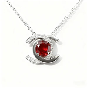 New Luxury Watermelon Red Double C Collarbone Necklace with 1 Carat D Color VVS Moissanite Pendant