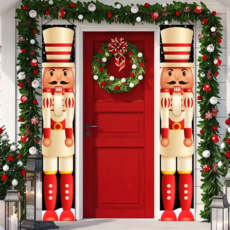 Lot De 2 Bannières De Noël Casse-Noisette - 30x180 Cm - Décoration Porche, Porte D'Entrée Intérieur/Extérieur - Tissu Polyester - 2