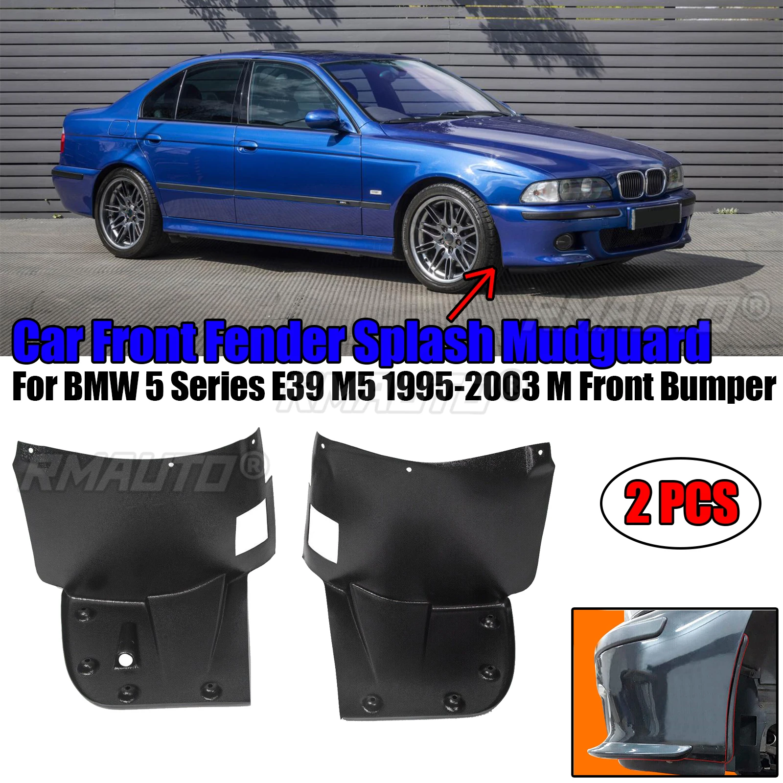 Lerrium Black Front Bumper Splash Panels For BMW E39 M5 – Left & Right Fender Liners