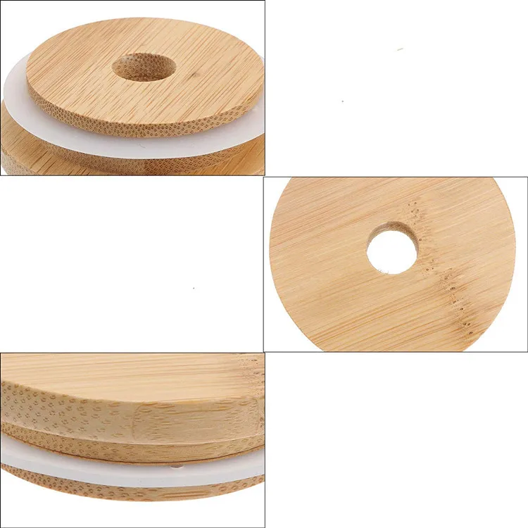 70mm Libbey Beer Glass Can Bamboo Lid With Straw Hole Bamboo Lids For
