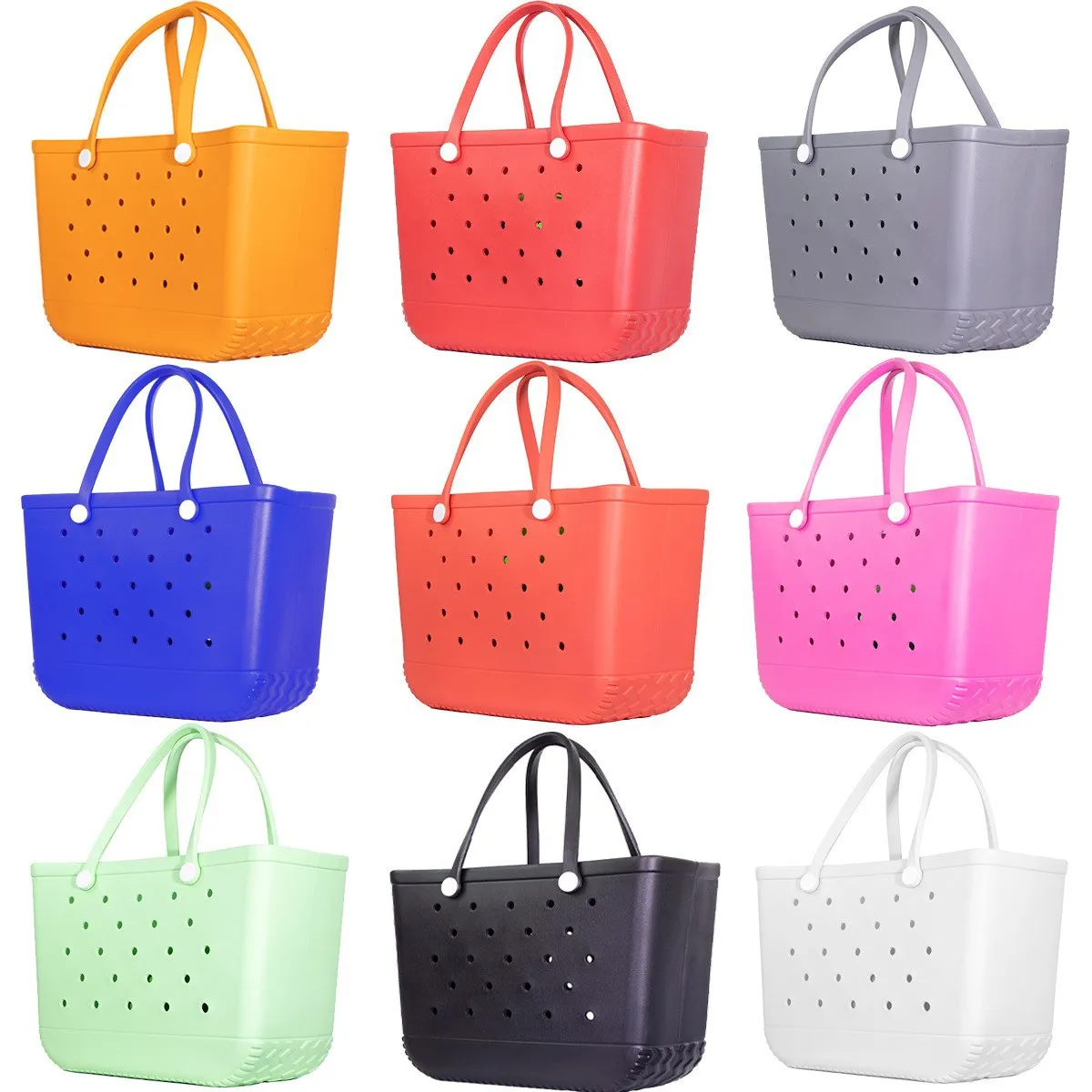 Women Wholesale Waterproof Tote Bags Custom Holes Summer Rubber Totes Large  Eva Plastic Bog Beach Silicone