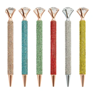 New Diamond Ballpoint Pen for Girl Student Stationery Rotating Metal Crystal Design Promotional Advertising Gift Pen