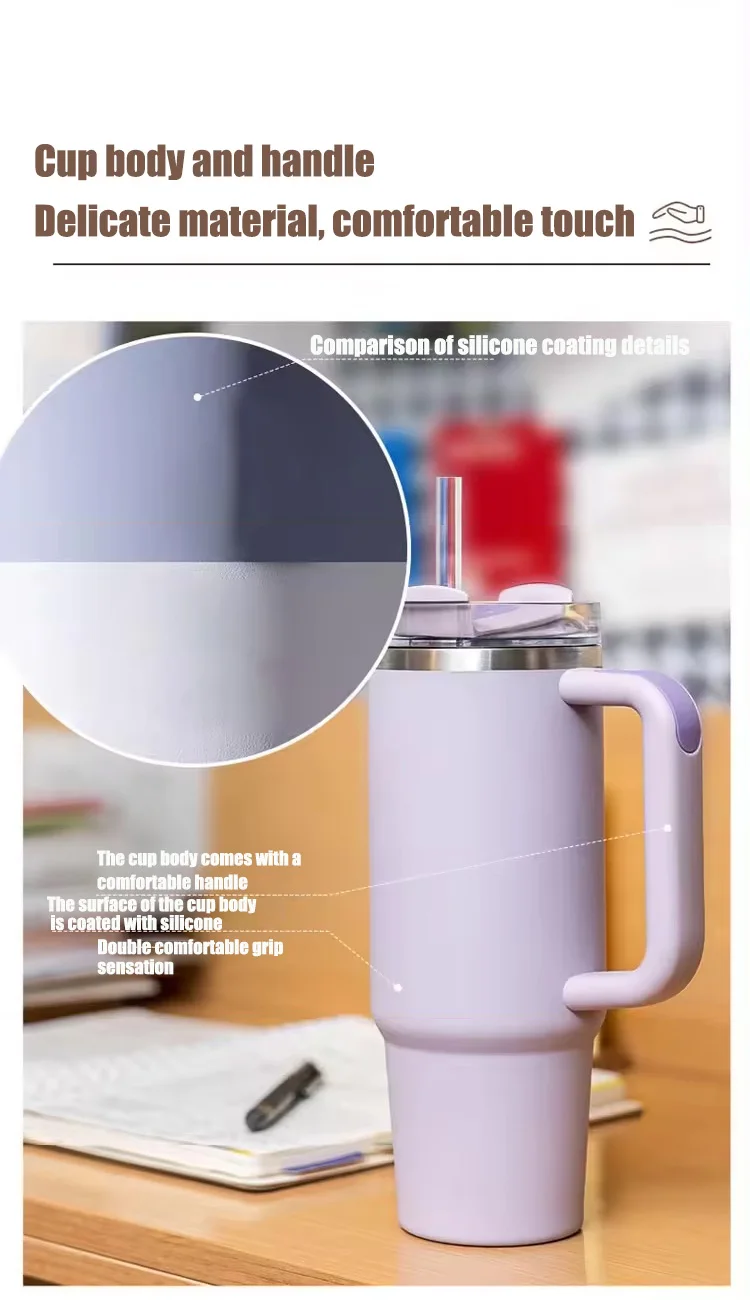 40oz with Handle Custom Stainless Steel Reusable Vacuum Tumbler in Stock with Lid Iced Coffee Travel Mug for Hot and Cold