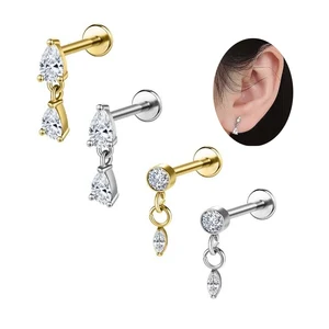 Stainless Steel Jewelry Labret Piercing Lip Stud Rings Flat Back Earring Dangle Tragus Cartilage Helix Fashion Piercing