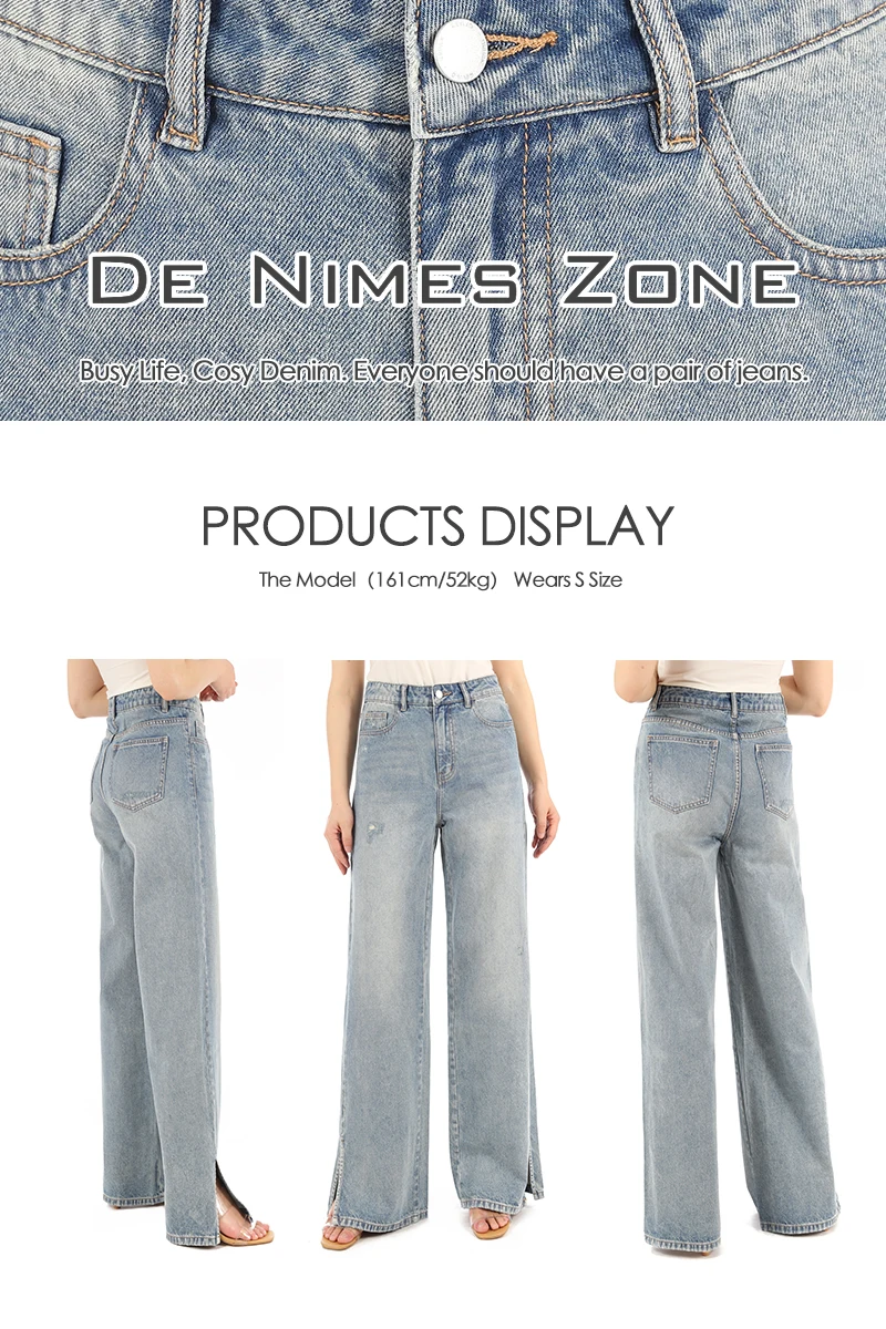 Women Denim Jeans Oem Odm Cotton Zipper Fly Wide Leg Bell Bottom Scratch Split Casual Breathable Customized Floor Length Buy Jeans Women Denim Jean Trouser For Ladies Latest Custom Jeans Denim Jeans 2pc