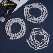 3 Styles Vintage Clover Iced Out Tennis Chain Women Jewelry 925 Silver VVS Moissanite Diamond Agate Tennis Bracelet Necklace